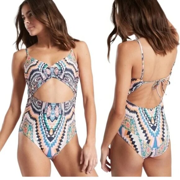 ATHLETA Desert Geo Print Cutout One Piece Swim Suit - Picture 2 of 8
